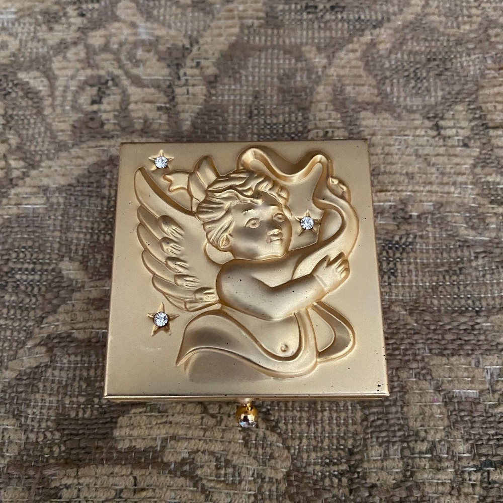 Brand New Decorative Gold Angel & Rhinestone Pill Case